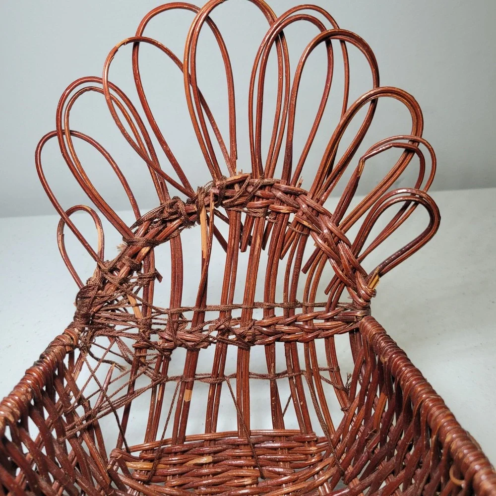 Turkey Roll Bread Basket Vintage Wicker Thanksgiving Brown Handwoven 15 Inch